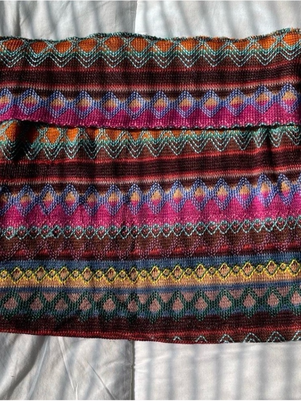 Colorful Striped Knit Top/ Skirt - Pink, Burgundy, Teal & Mustard
